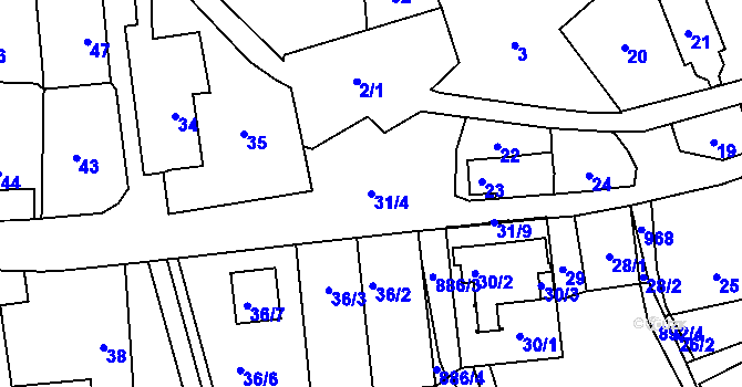 Parcela st. 31/4 v KÚ Pohoří u Dobrušky, Katastrální mapa