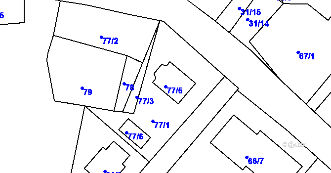 Parcela st. 77/5 v KÚ Pohoří u Dobrušky, Katastrální mapa