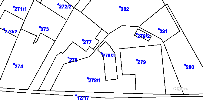 Parcela st. 278/3 v KÚ Pohoří u Dobrušky, Katastrální mapa