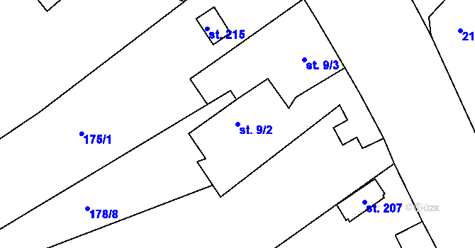 Parcela st. 9/2 v KÚ Pohřebačka, Katastrální mapa