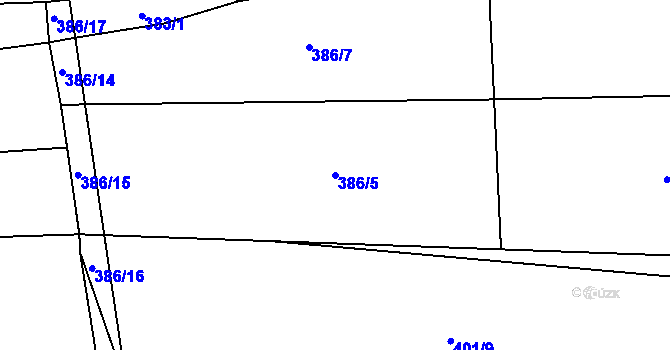 Parcela st. 386/5 v KÚ Pochvalov, Katastrální mapa