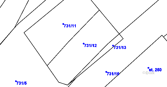 Parcela st. 731/12 v KÚ Pochvalov, Katastrální mapa