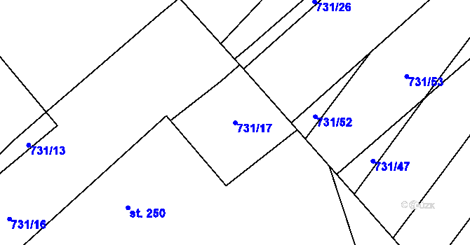 Parcela st. 731/17 v KÚ Pochvalov, Katastrální mapa