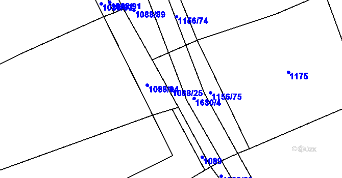 Parcela st. 1088/25 v KÚ Pochvalov, Katastrální mapa