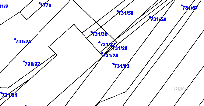 Parcela st. 731/28 v KÚ Pochvalov, Katastrální mapa