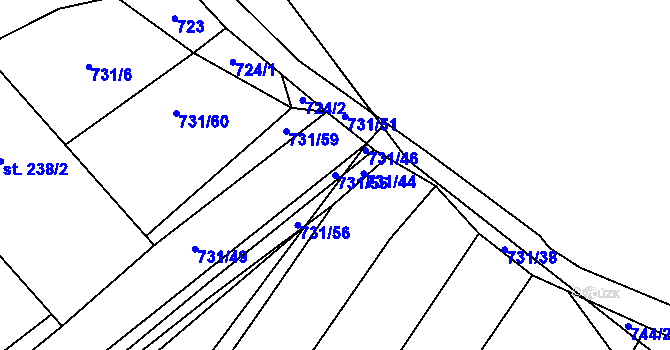 Parcela st. 731/55 v KÚ Pochvalov, Katastrální mapa