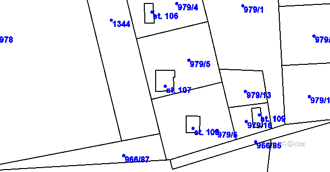 Parcela st. 107 v KÚ Pojbuky, Katastrální mapa