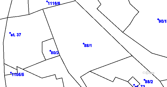 Parcela st. 88/1 v KÚ Zadní Střítež, Katastrální mapa