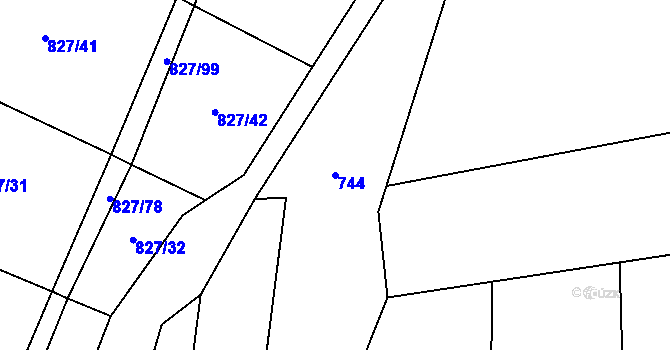 Parcela st. 744 v KÚ Zadní Střítež, Katastrální mapa