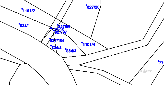 Parcela st. 1101/4 v KÚ Zadní Střítež, Katastrální mapa