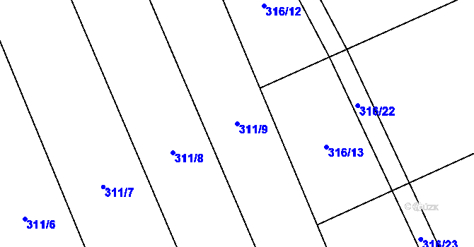 Parcela st. 311/9 v KÚ Zadní Střítež, Katastrální mapa