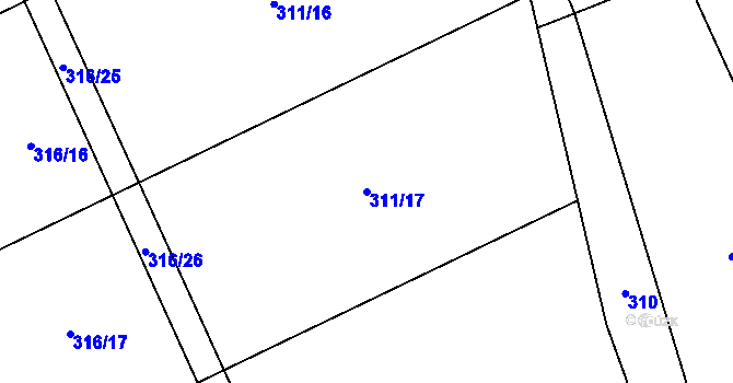 Parcela st. 311/17 v KÚ Zadní Střítež, Katastrální mapa