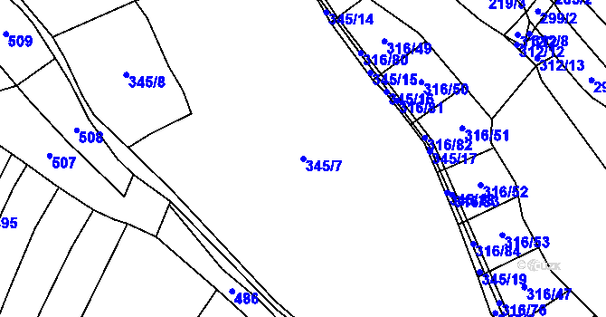 Parcela st. 345/7 v KÚ Zadní Střítež, Katastrální mapa