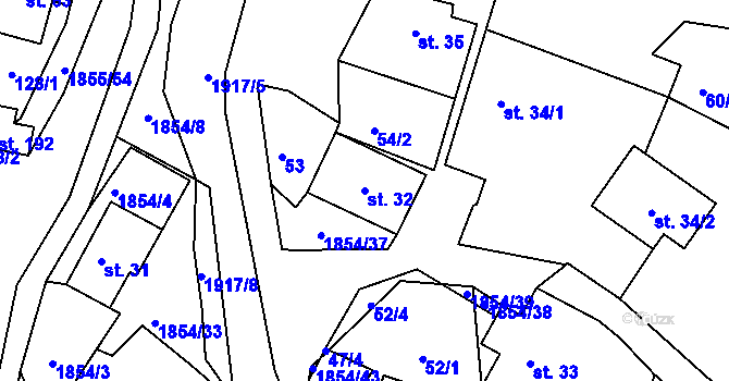 Parcela st. 32 v KÚ Pokřikov, Katastrální mapa
