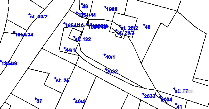 Parcela st. 40/1 v KÚ Pokřikov, Katastrální mapa