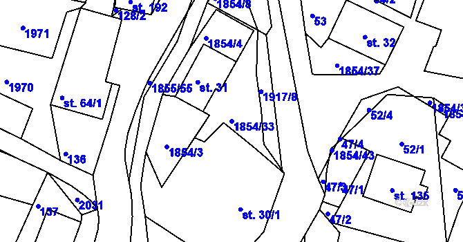 Parcela st. 1854/33 v KÚ Pokřikov, Katastrální mapa