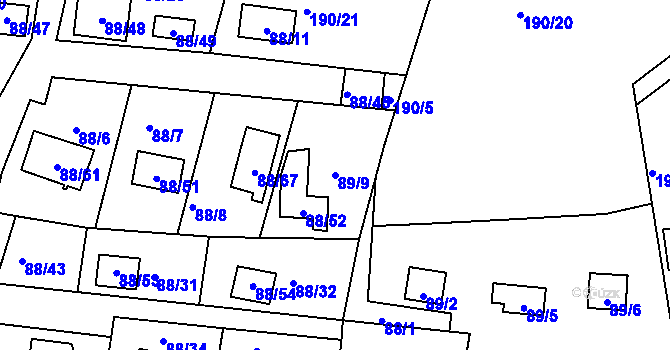 Parcela st. 89/9 v KÚ Poláky, Katastrální mapa