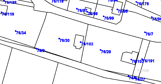 Parcela st. 76/102 v KÚ Poláky, Katastrální mapa