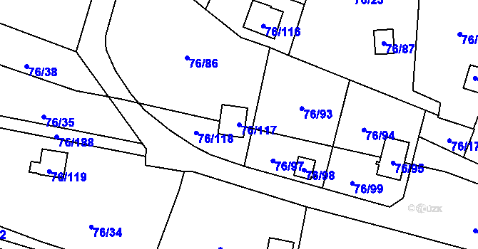 Parcela st. 76/117 v KÚ Poláky, Katastrální mapa