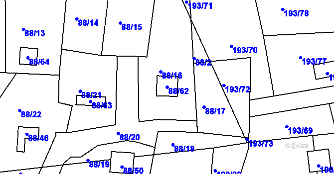 Parcela st. 88/62 v KÚ Poláky, Katastrální mapa