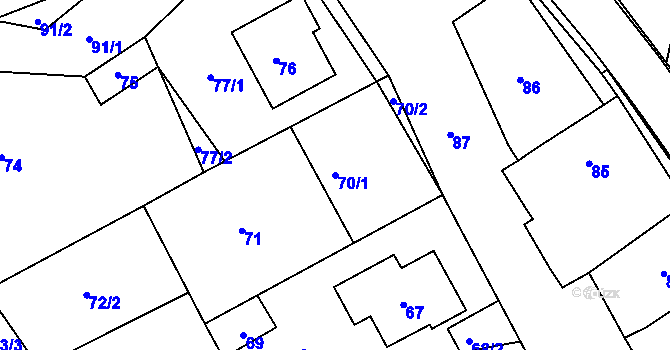 Parcela st. 70/1 v KÚ Polánka u Moravského Krumlova, Katastrální mapa