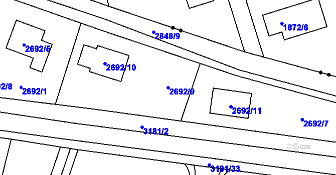 Parcela st. 2692/9 v KÚ Polanka nad Odrou, Katastrální mapa