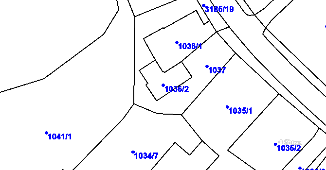 Parcela st. 1036/2 v KÚ Polanka nad Odrou, Katastrální mapa