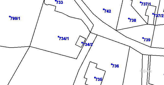 Parcela st. 734/2 v KÚ Polanka nad Odrou, Katastrální mapa