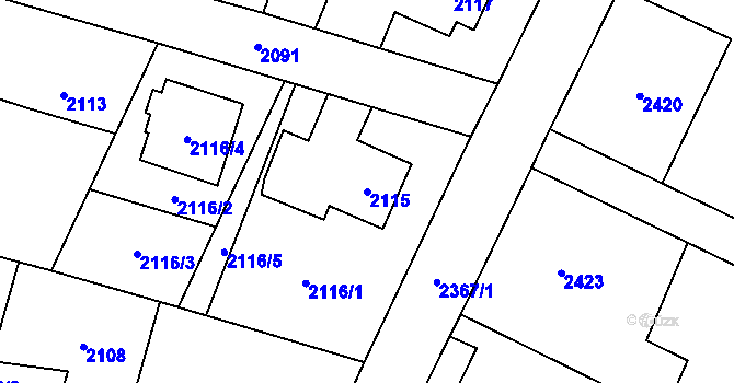 Parcela st. 2115 v KÚ Polanka nad Odrou, Katastrální mapa