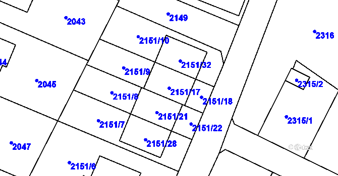 Parcela st. 2151/17 v KÚ Polanka nad Odrou, Katastrální mapa