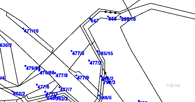 Parcela st. 285/15 v KÚ Mlýnec, Katastrální mapa