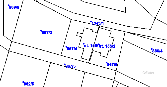 Parcela st. 156/1 v KÚ Poleň, Katastrální mapa