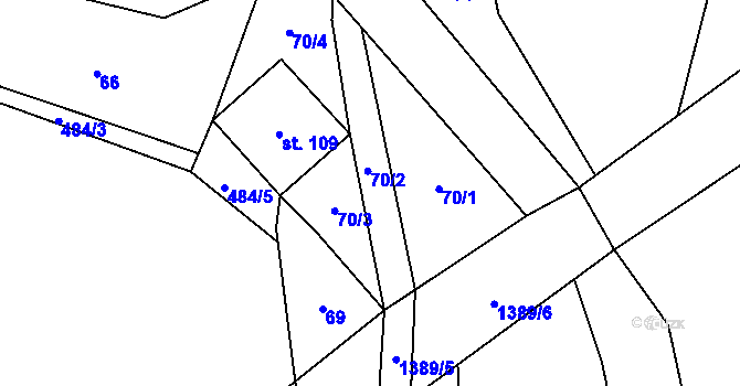 Parcela st. 70/2 v KÚ Poleň, Katastrální mapa