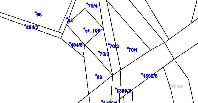 Parcela st. 70/3 v KÚ Poleň, Katastrální mapa