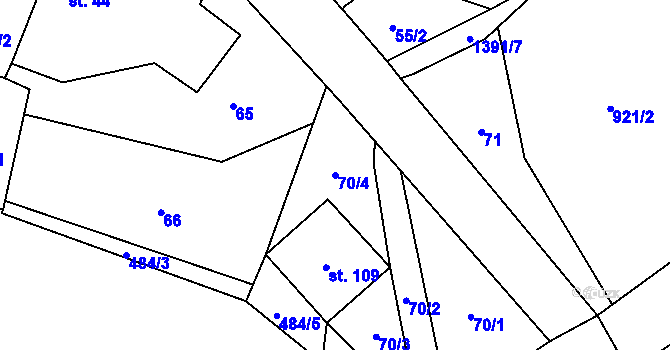 Parcela st. 70/4 v KÚ Poleň, Katastrální mapa