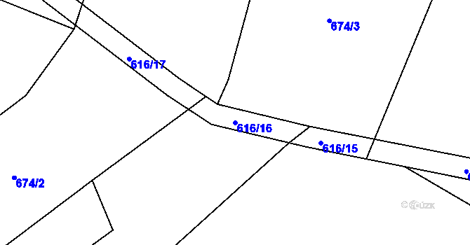 Parcela st. 616/16 v KÚ Poleň, Katastrální mapa