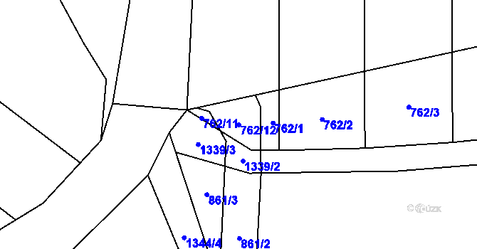 Parcela st. 762/12 v KÚ Poleň, Katastrální mapa