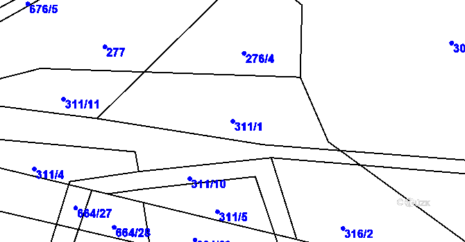 Parcela st. 311/1 v KÚ Zdeslav, Katastrální mapa