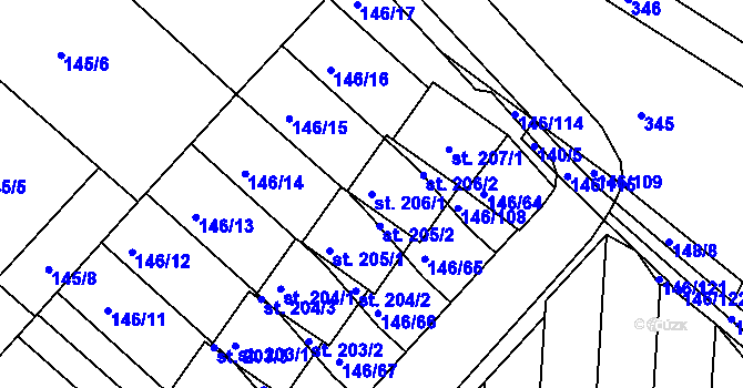 Parcela st. 206/1 v KÚ Polepy u Kolína, Katastrální mapa