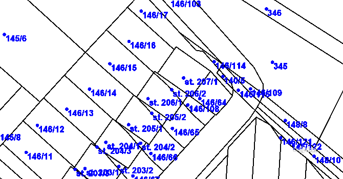 Parcela st. 206/2 v KÚ Polepy u Kolína, Katastrální mapa