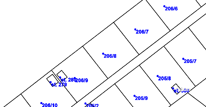 Parcela st. 206/8 v KÚ Polepy u Kolína, Katastrální mapa
