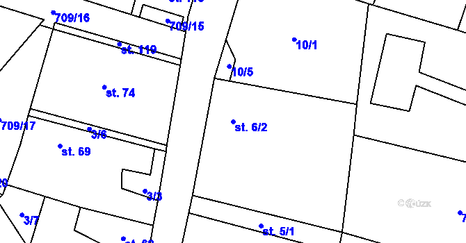 Parcela st. 6/2 v KÚ Hrušovany, Katastrální mapa