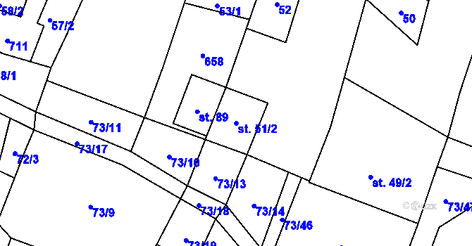Parcela st. 51/2 v KÚ Hrušovany, Katastrální mapa