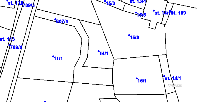 Parcela st. 14/1 v KÚ Hrušovany, Katastrální mapa