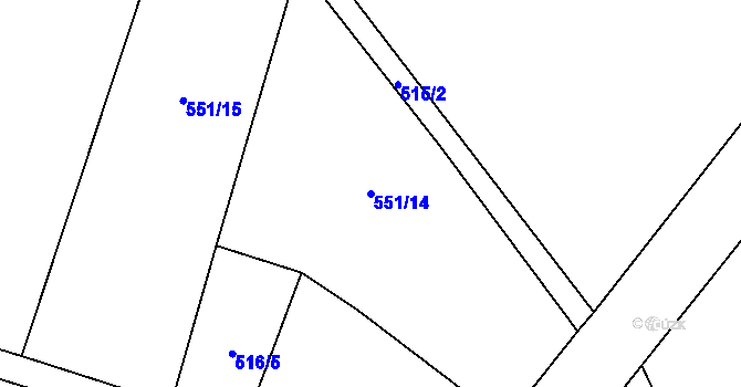 Parcela st. 551/14 v KÚ Hrušovany, Katastrální mapa