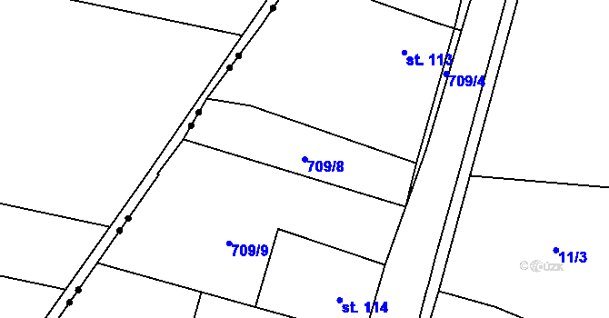 Parcela st. 709/8 v KÚ Hrušovany, Katastrální mapa