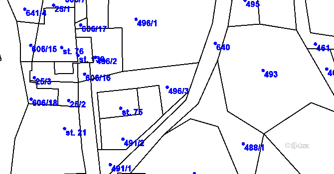Parcela st. 496/3 v KÚ Hrušovany, Katastrální mapa