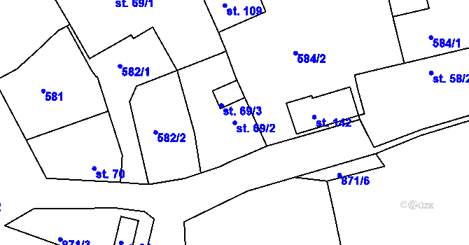 Parcela st. 69/2 v KÚ Okna u Polep, Katastrální mapa