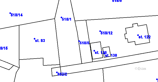 Parcela st. 518/5 v KÚ Okna u Polep, Katastrální mapa