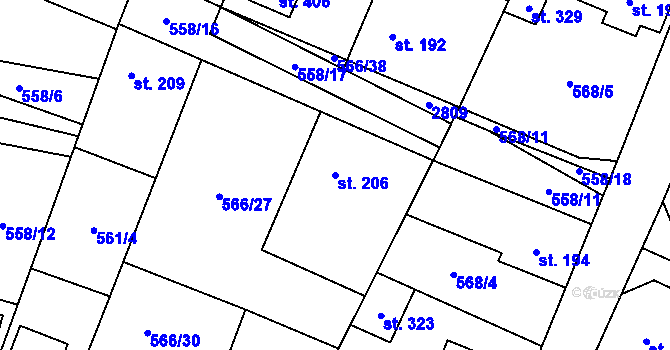 Parcela st. 206 v KÚ Polepy, Katastrální mapa